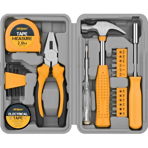 Hi-Spec Juego de Herramientas 24 Piezas Amarillo para el Hogar - Set de Caja de Herramientas Pequeña y Mini con Básicas de Inicio para Casa y Oficina