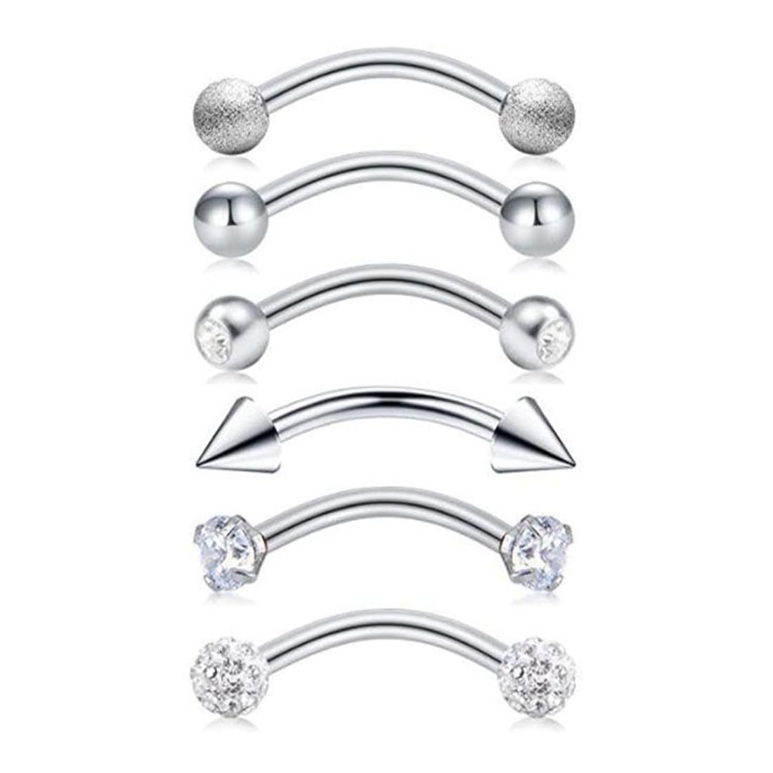 LYITZW 6 piezas piercing plátano ceja labio ombligo tragus hélice oreja piercing conjunto 316L acero quirúrgico negro,Titanium Bent Curved Barbell Banana Nipple Navel Ceja Piercing