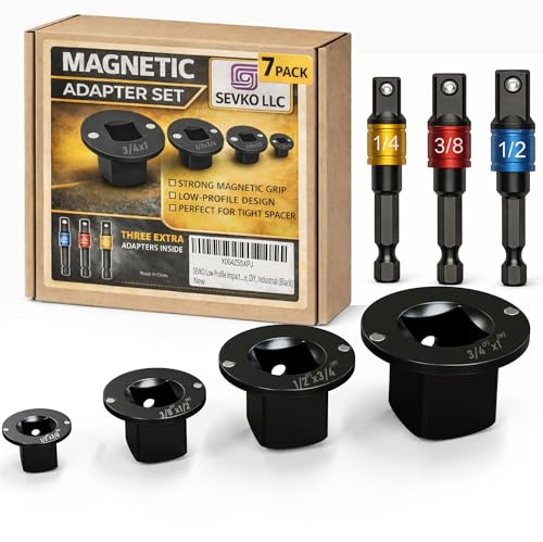 SEVKO Low Profile Socket Adapter Magnetic 7 Piece Socket Adapter Set With Impact Reducers for Tight Spaces in Automotive Garage and Home Socket Adapter Kit