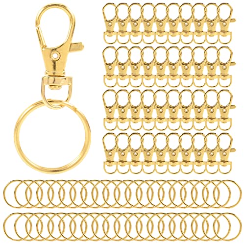 80 Pièces Porte-clés Rotatif(40 Mousquetons et 40 Porte-clés),Mousqueton Porte Clé,Anneaux Porte Clé,Fermoirs de Griffe de Homard Crochets Mousquetons Pivotants pour Sac à Main DIY Décoration (Or) Cover
