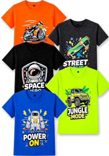 Image of T2F Boys Cotton Regular fit T-Shirts Pack of 5 |Soft Cotton Breathable Fabric | Half Sleeve Round Neck | Casual Wear Combo | Kids Clothing