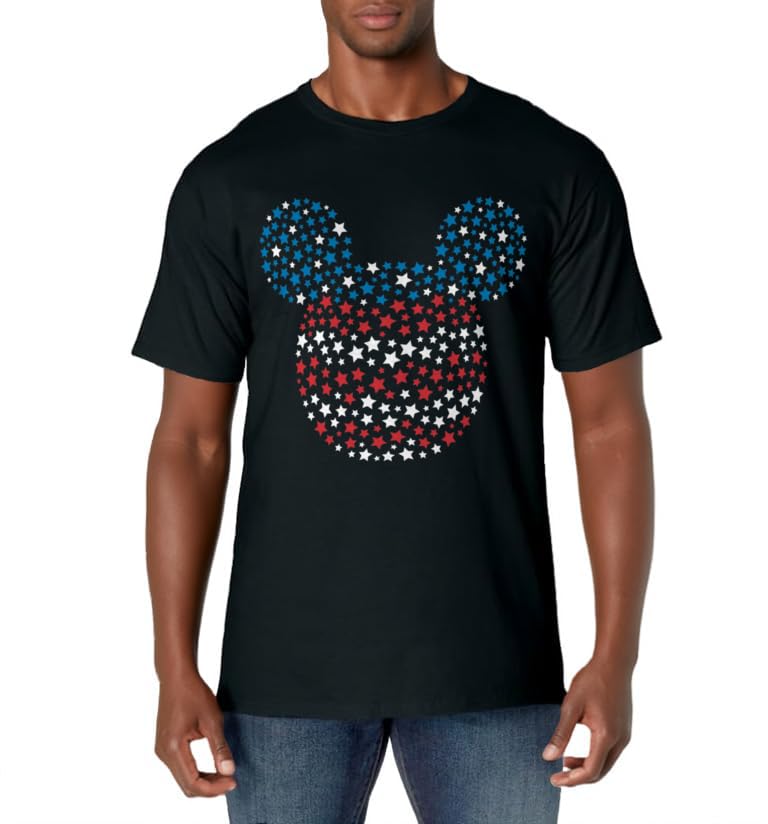 T-shirt Mickey Mouse Disney haut coton motif étoiles bleu blanc rouge