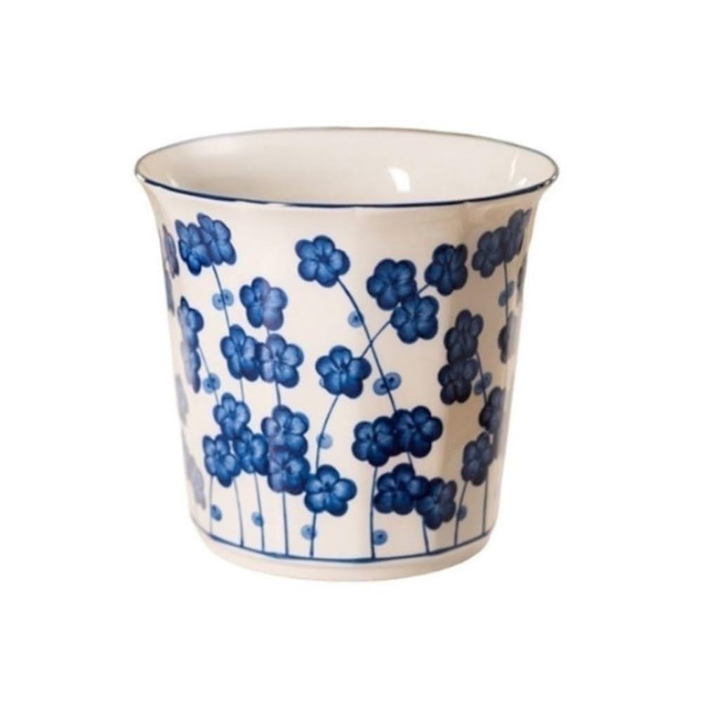 XBGfdySD Blue and White Porcelain Flowerpot, Plant Ceramic Plant Pots, Flower Patterned Planter with Drainage Holes(Medium)