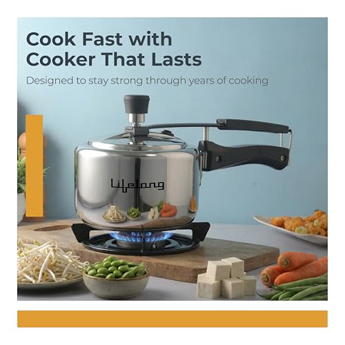 Image of Lifelong 2L Stainless Steel Pressure Cooker | Inner Lid Design with Silicone Gasket | Induction & Gas Compatible | 1.2mm Thick | Leak-Proof, Durable, Rust-Resistant Body ISI-Certified