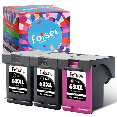 Foiset Remanufactured 63xl (2 Black,1 Tri-Color) Replacement for HP 63 63XL Inkjet for HP Envy 4520 4510 4516 4512 DeskJet 3630 3632 1112 3634 2130 HP OfficeJet 3830 4650 4655 4658 5255 5200