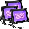 3 Pack 200W LED Black Lights, Blacklight Flood Light with Plug, IP66 Waterproof Black Flood Light for Dance Party, Glow in The Dark, Halloween, Body Paint, Fluorescent Poster, Neon Glow, Tapestry