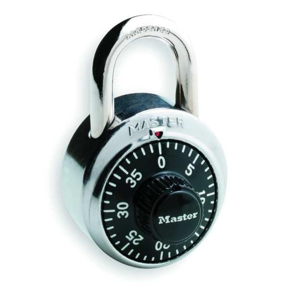 Master Lock 1500T Vorhängeschloss – 3-stellige Kombination – Gehäuse aus Edelstahl, Bügel aus gehärtetem Stahl – Schwarz
