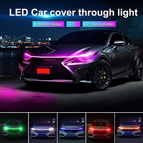 Nskanqi Car Hood Daytime Running Light Strip Waterproof Flexible Led Auto Decorative Atmosphere Lamp Ambient Backlight 12V Universal (White, 2M) #TOP5