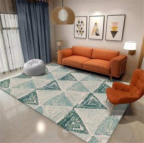 Tapis doux salon lavable en machine 180x230cm vert géométrique