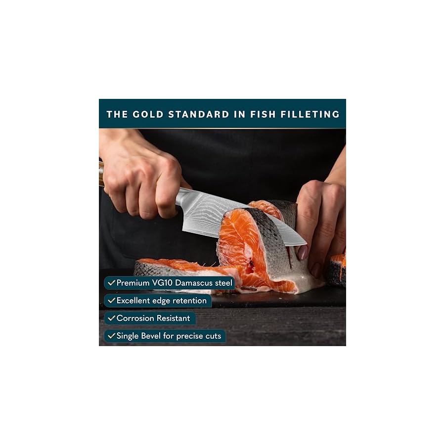 Home Hero Japanese Deba Knife Collection - VG10 Damascus Steel Triple Rivet Ultra Sharp 67 Layers Kitchen Knife with Ergonomic Rosewood Handle - Unique Gift for Men & Women (6 Inch Deba Knife)