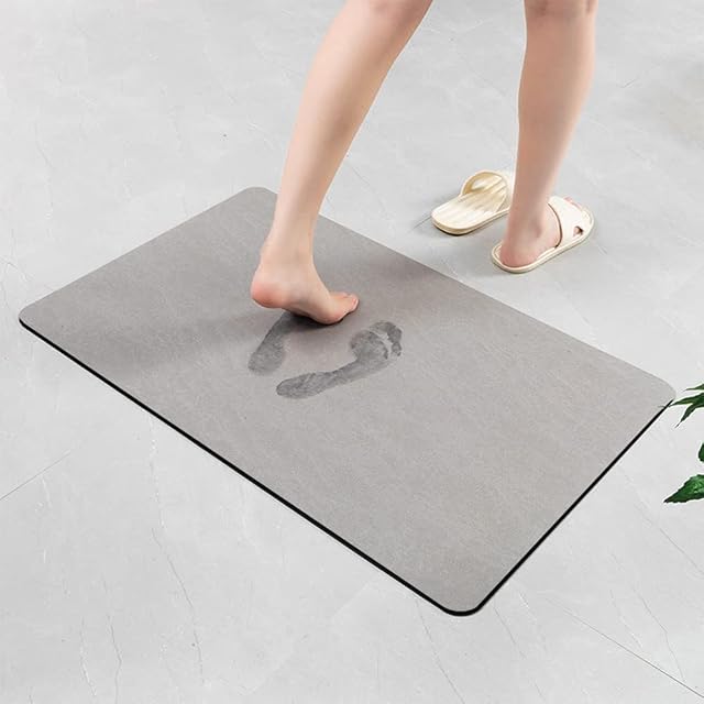 MTWSJIA Quick Dry Bath Mat Rubber Non Slip Bath Rug Bathroom Mat No Fibers Nano Super Absorbent Ultra Thin Bathroom Rug (40 x 60 cm)(Grey)