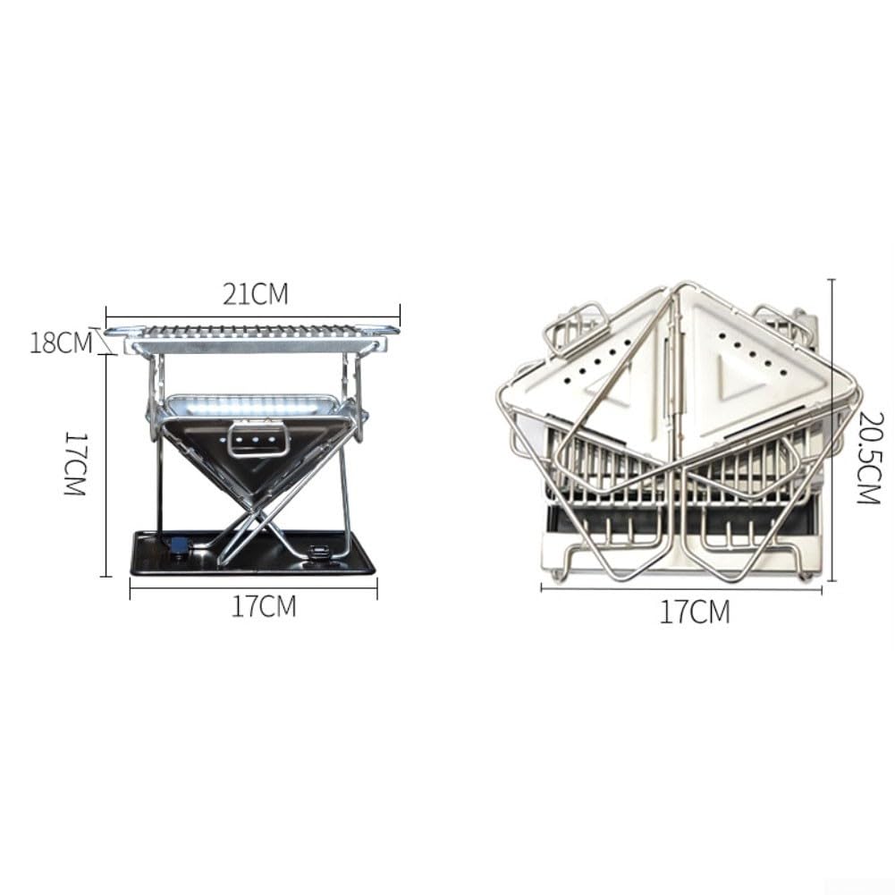 Parrilla portátil para acampar al aire libre, altura ajustable, diseño plegable, acero inoxidable, ideal para 12 personas, incluye bolsa de transporte