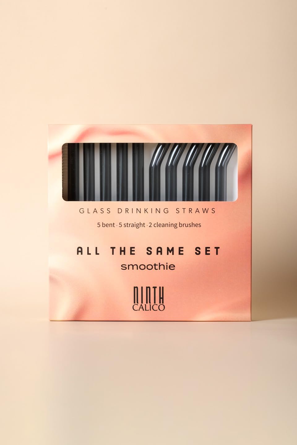 10-Pack Reusable Glass Drinking Straws – Colorful, Durable, Shatter-Resistant – Includes 5 Straight, 5 Bent Straws & 2 Cleaning Brushes – For Smoothies, Iced Coffee (Grey, Smoothie)