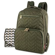 Baby Essentials Fisher-Price Signature Morgan Quilted Backpack Diaper Bag with Changing Pad, Stroller Clips, Laptop Compartment Olive