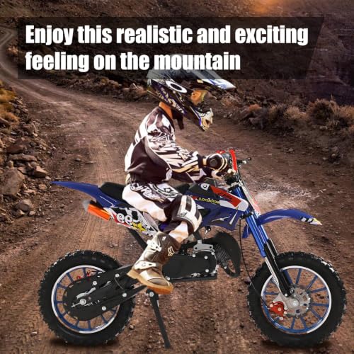 Image of 2026 New 50cc Dirt Bike for Kids 2-Stroke, Toddler Gas Powered Mini Bike with Front Rear Disc Brakes, Speeds up to 40KM /H, Gas Motorcycle for Children, Ideal Gifts for Boys Girls, Blue (Blue L)