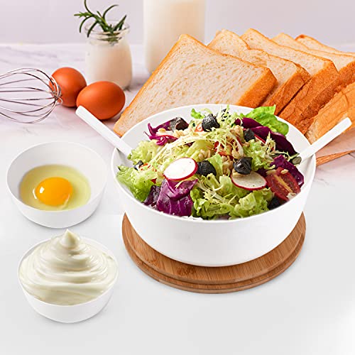 Ecoway Bamboo Salad Bowl With Lid, Bamboo Fiber Serving Bowls Large With Natural Solid Bamboo Lid, Salad Mixing Bowl Set With Servers Set For Salad, Fruits, Vegetables And Pasta (White, 9.8Inch) #TOP7