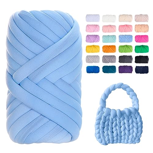 JeogYong Chunky Yarn for Hand Knitting, 0.55lb/10 Yards Arm Knitting Bulky Giant Tubular Yarn for Bags, Baskets, Pillows, Pet Nests, DIY Crafts (Light Blue) by JeogYong - Used condition - US$11.51