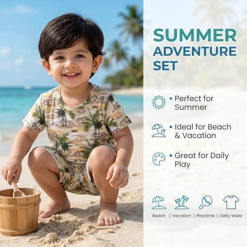 Image of Kids Dress for Boys | Round Printed Neck Half Sleeve T-shirt and Pant Clothing Set for Baby Boys