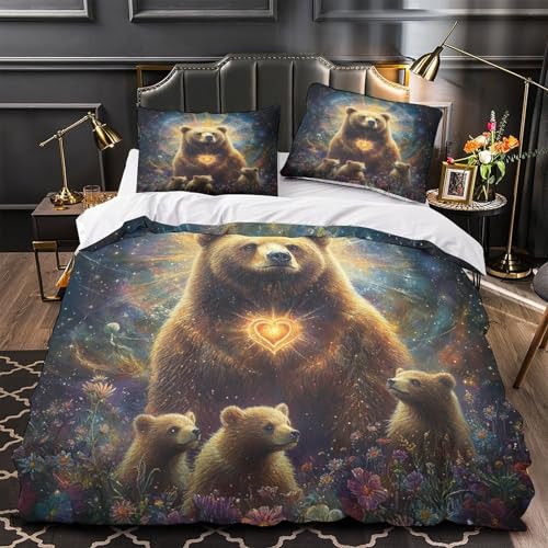 Drap de couette microfibre inaltérable imprimé ours 3D avec ses deux taies