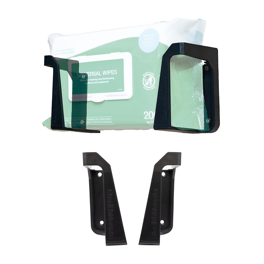 Stealthmounts Black Wipe Holder – 1 Pack Wall Mount Wipe Dispensers & Storage Racks For Workshop, Garage & Cleaning Stations – Made In The Uk