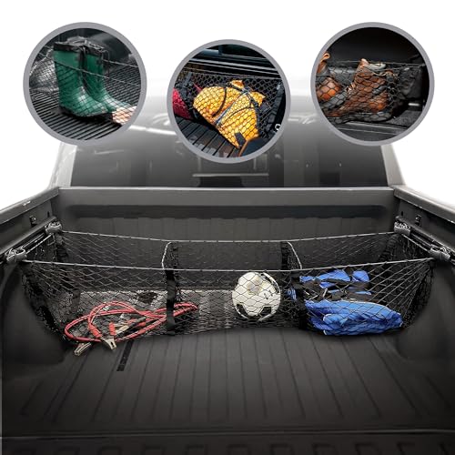 Envelope Style Trunk Cargo Net with 3 Pockets for Ram 1500 2019-2025 - Car Accessories - Premium Trunk Organizers and Storage - Cargo Net for SUV Truck - Best Carrier Organizer for Ram 1500
