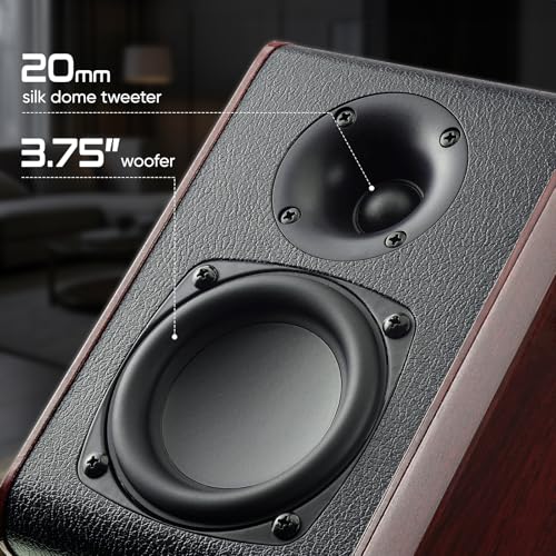 Image of Saiyin Powered Bluetooth Bookshelf Speakers with 3.75 inch Woofer, 30W*2 Record Player Speakers Compatible with TV-ARC /Optical /AUX Input | Stereo Speakers with Subwoofer Line Out for PC,TV, and Home Audio