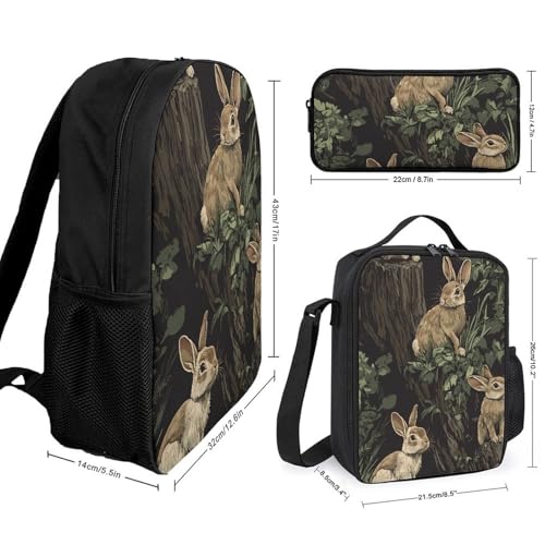 Fall Hunt Rabbits on Tree Stumps Large Travel Backpacks Carry on Backpack Weekender Bag with 2 Storage Pockets for Men And Women2