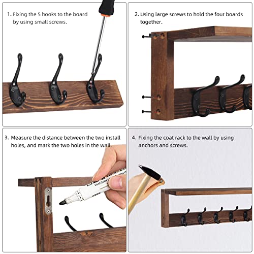 Pozean Coat Rack Wall Mount With Shelf 2 Pack Coat Hooks For Wall With Shelf, Coat Rack With Wall Hooks For Coat Hanger Wall, Shelves For Wall Decor, Entryway, Mudroom, Bedroom, Bathroom, Kitchen #TOP3