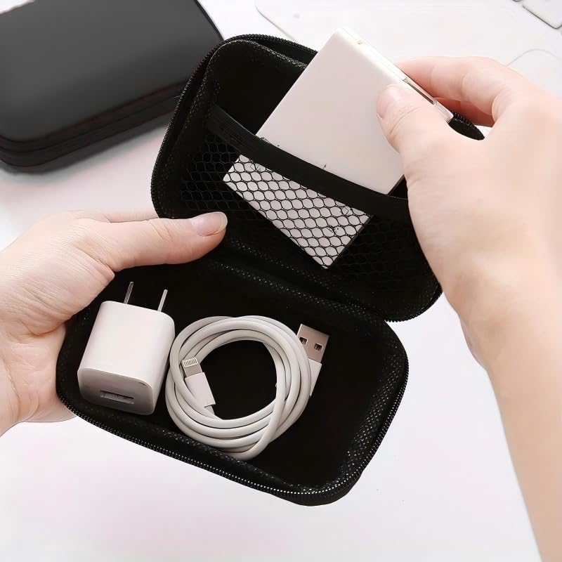 2Pcs Compact & Portable Travel Organizer: Ideal Storage Case for Cables, USB Chargers, Headphones, Earbuds, Hard Drives & Data Cables, Blalck