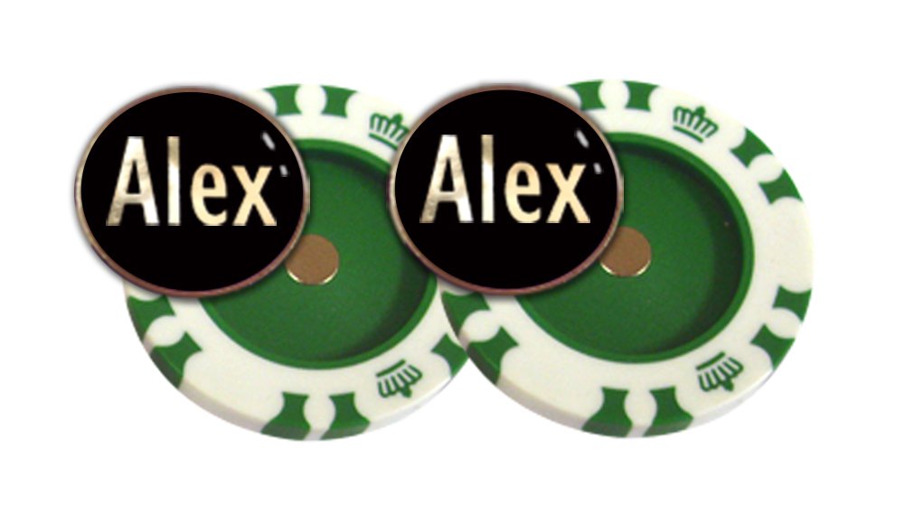 Best Impressions Personalised Magnetic Poker Chip Golf Ball Markers (Green & White Chip, Gold on Black)