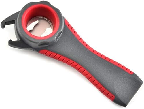 LETOOR Bote de botella 5 en 1, agarre giratorio de tapa, mango de agarre suave, abridor multifunción, 5.6 pulgadas, negro-rojo