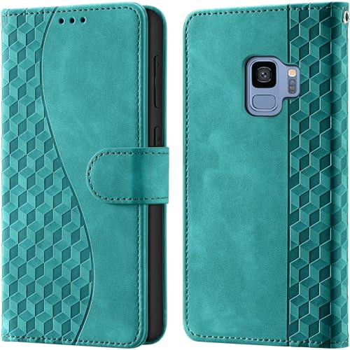 Flip Wallet Case For Samsung Galaxy S9 PU Leather Turquoise