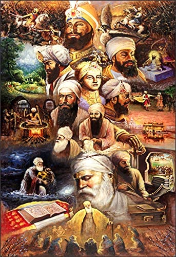 Decals Creation Ten Gurus of Sikhs Poster for Kids Room, Living Room (Multicolor, Size -30Cm X 45Cm)
