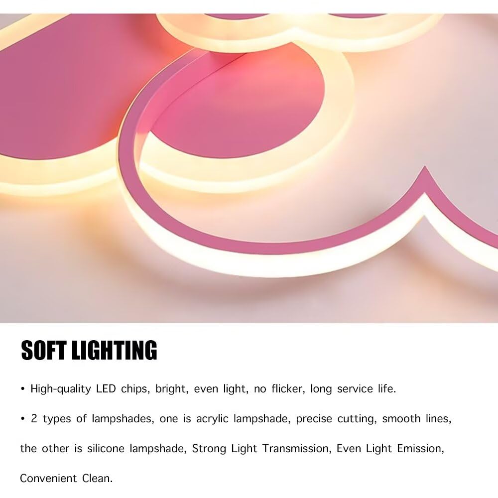 Plafoniera 3D Led Cuori creativi Lampada da soffitto dimmerabile continua Illuminazione per Ragazzi Ragazze Camera da letto Scuola materna con telecomando, 44W