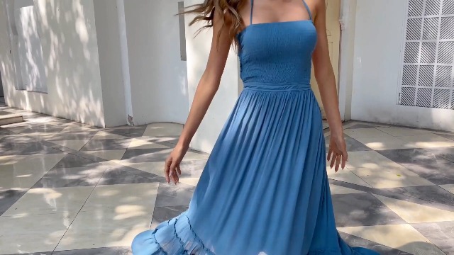 navy blue dress for baby girl R.Vivimos Boho Dress for Women Sexy Deep V Neck Sleeveless Hollow Out  Backless Casual Side Slit Maxi Dress