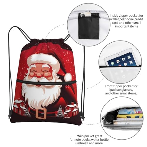 Drawstring Backpack Water Resistant String Bag Santa Claus Christmas Sports Sackpack Gym Sack for Men Women4