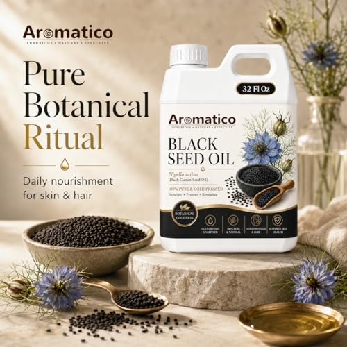 Image of AROMATICO Kalonji Black Seed Oil for Hair, Skin and Body, Multipurpose Carrier Oil for Scalp Massage, Hair Oiling and Daily Beauty Care - 946 ml