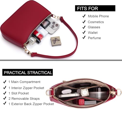 Image of Shoulder Bag for Women Retro Vegan Leather Classic Clutch Tote HandBags Purses with Zipper Closure