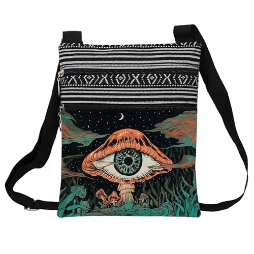 Evil Eye Mushroom Messenger Bag Small Ethnic Pattern Printed Adjustable Strap Crossbody Zipper Bag Evil Eye Mushroom Phone Bag Wallet Cute Shoulder Handbag for Women Friends -3