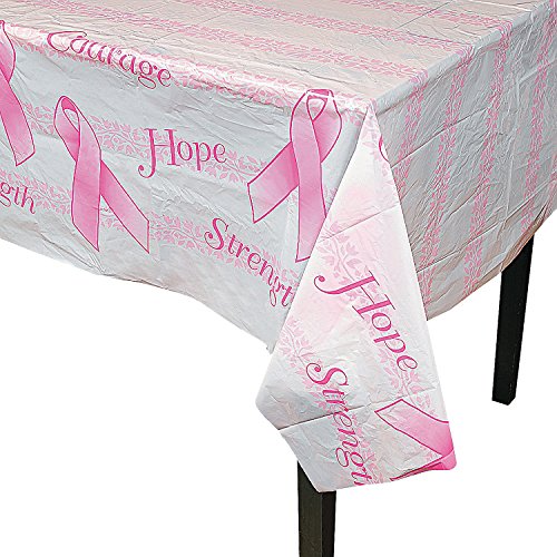 Fun Express Pink Ribbon Printed Plastic Tablecloth - Party Supplies - 1 Piece