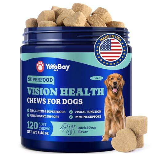 YoYoBay Eye Supplement for Dogs - 120 Soft Chews Dog Vision Supplement with Cod Liver Oil, Antioxidants & Omega 3 Fatty Acids - Eye Vitamins for Dogs - Duck & Pear Flavor