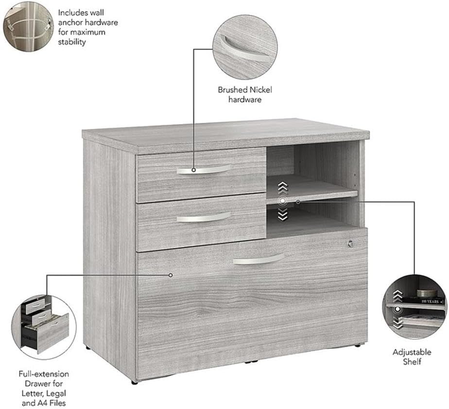 Bush Business Furniture Studio A Office Storage Cabinet with Drawers and Shelves in Platinum Gray