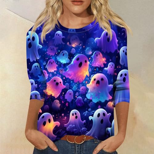 Cute Funny Halloween Shirts for Women Plus Size 3/4 Length Long Sleeve Womens Tops Witch Gothic Renaissance Shirt