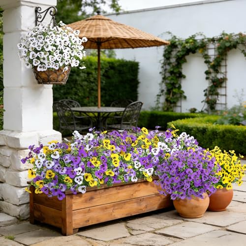 Image of Bassion 16 Bundles Artificial Pansy Flowers for Outdoors Decorations, Mixed