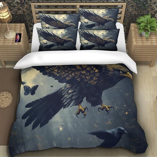 Housse de couette oiseau majestueux 3D microfibre drap de couette 2 taies