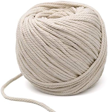 Macrame Cord 4mm,Natual Cotton Macrame Rope,Thick Natural Cotton Twine Twisted Rope,328 Feet Handmade Plant Hanger Twine,Wall Hanging Crafts Twine