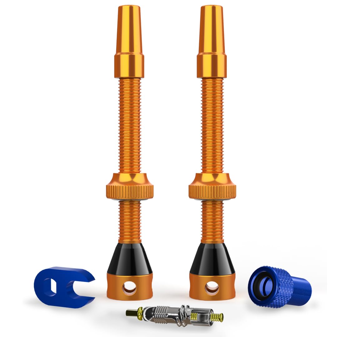 Shredr. Tubeless Valve Set | Presta Valves for Bicycle Tyres | Super Light Aluminium, Orange, 44 mm & 60 mm