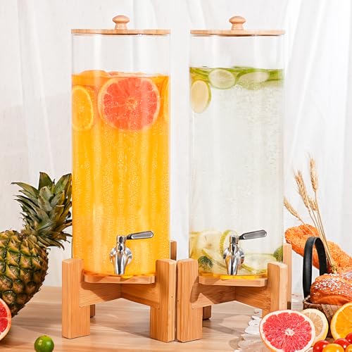 2 PCS 1.6 Gallon Glass Drink Dispenser with Wood Stand for Parties