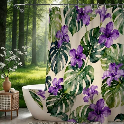 Rideau de douche 200x200 polyester imperméable lavable imprimé 3D feuille tropicale