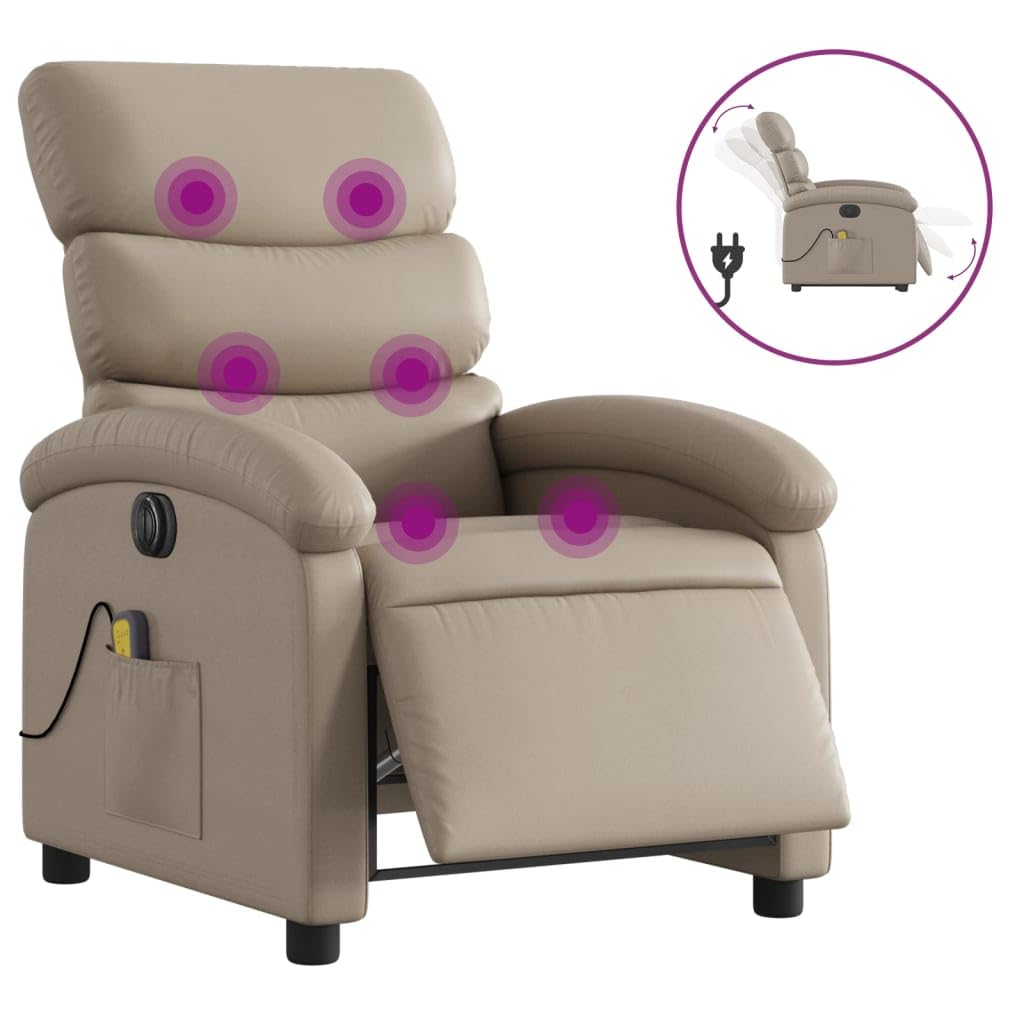 Sillon Relax Reclinable de Masaje eléctrico Cuero Sintético Capuchino